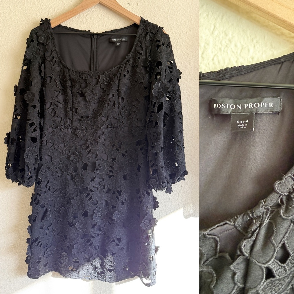 Boston Proper Embellished Tunic Black Lace Dress – Size 4